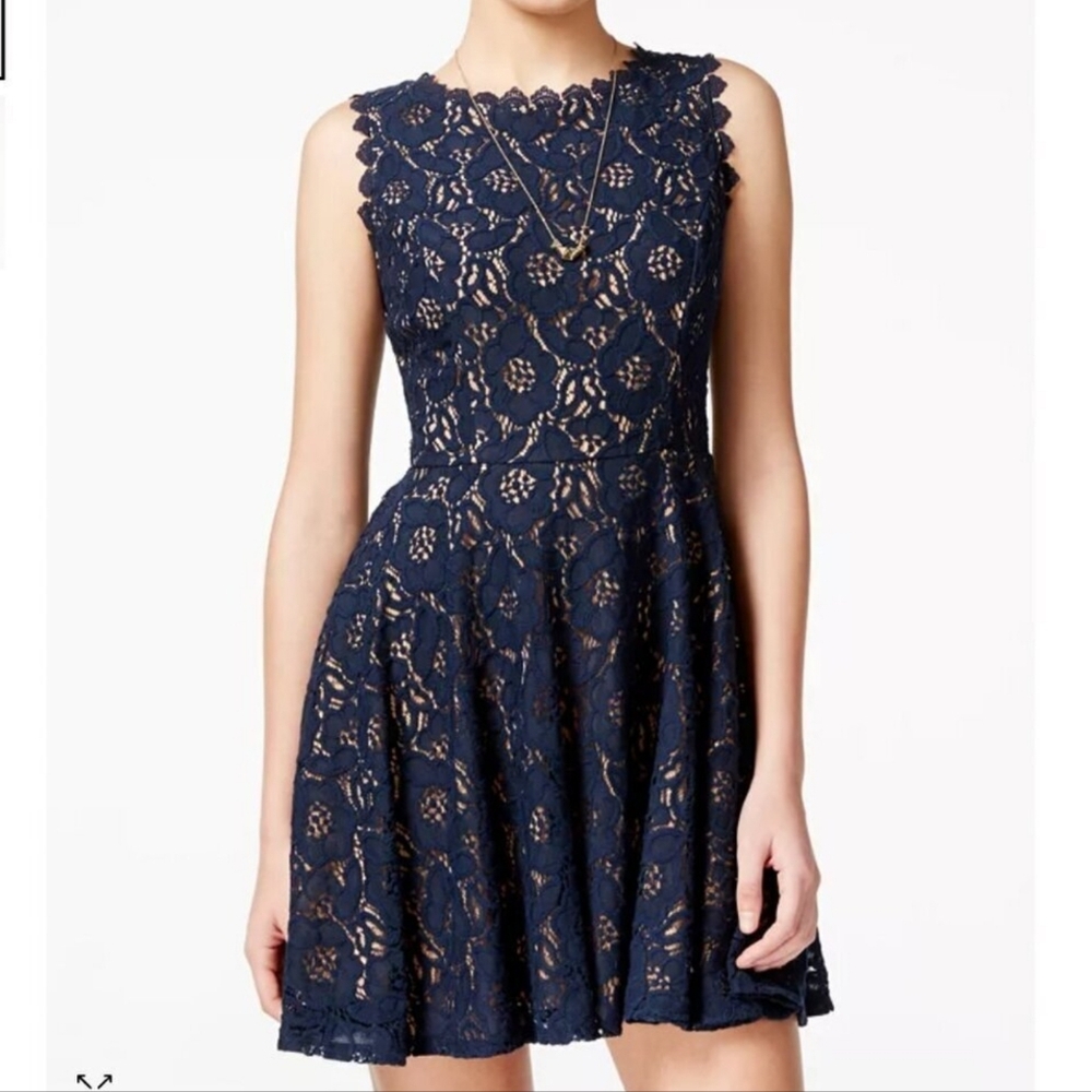 City Studio Navy Lace Fit and Flare Dress Size 3 Juniors